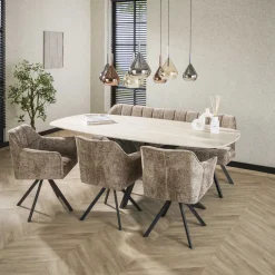 Deens Ovale Eettafel Laycie Keramiek in Travertinlook