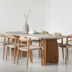 Deens Ovale Eettafel Nova Travertinlook en teakhout