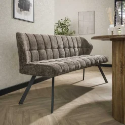 Eetkamerbank Thandie Hoven stof en zwart staal, 180cm