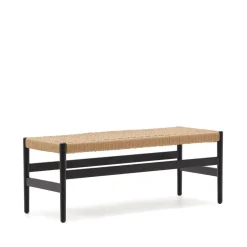 Eetkamerbank Zaide Zwart eikenhout en touw, 120cm
