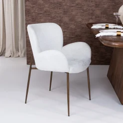 Eetkamerstoel Amber Chenille, kleur Crème