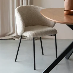 Eetkamerstoel Dondrea Bouclé, kleur Off White