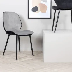 Eetkamerstoel Lyzette Velvet, kleur Grijs/Zwart