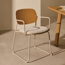 Eetkamerstoel Meli Hout en chenille, kleur Beige