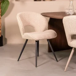 Eetkamerstoel Sakura Bouclé, kleur Naturel/Zwart