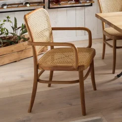 Eetkamerstoel Takeshia met armleuning, Teak en rotan