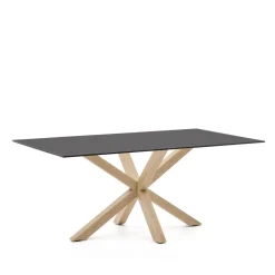 Eettafel Argo Glas, 180 x 100cm, kleur Zwart/Naturel