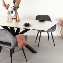 Eettafel Parker Keramiek met marmerlook, kleur Wit