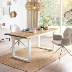 Eettafel Radhika Acaciahout en metaal, kleur Wit
