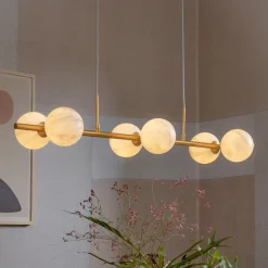 Hanglamp Carrara 6-lamps, Marmerlook, kleur Wit