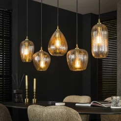 Hanglamp Damy Diamond glas, 5-lamps, kleur Roze