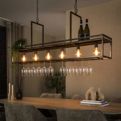 Hanglamp Hani 6-lamps met wijnrek