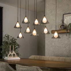 Hanglamp Jordie Smoke glas, 5+4-lamps