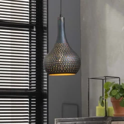 Hanglamp Judd 1-lamps, 25cm, kleur Zwart / Bruin