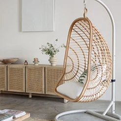 Hangstoel Ekaterina Met standaard, Rotan, kleur Naturel/Grijs