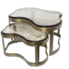 Organische Salontafel Fairfield Glas en Brass Antique, Set van 2 stuks