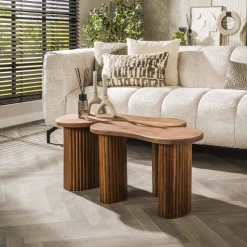 Organische Salontafel Jarius Acaciahout, Set van 2 stuks