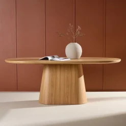 Ovale Eettafel Phong MDF, 200 x 90cm, kleur Naturel