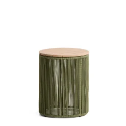Ronde Bijzettafel Dandara Acaciahout en touw, 40cm, kleur Donkergroen