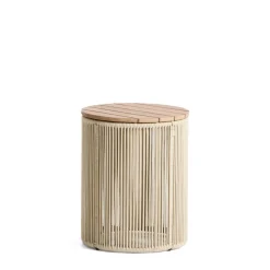 Ronde Bijzettafel Dandara Acaciahout en touw, 40cm, kleur Ecru