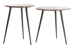 Ronde Bijzettafel Zeca Travertin, Set van 2 stuks, kleur Rood