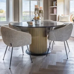 Ronde Eettafel Ironville Marmer en Acaciahout, Ø140cm