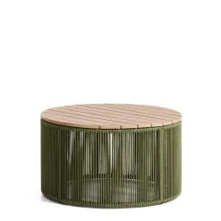 Ronde Salontafel Dandara Acaciahout en touw, 70cm, kleur Donkergroen