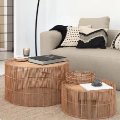 Ronde Salontafel Elmina Rotan, Set van 2 stuks