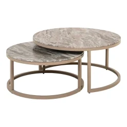 Ronde Salontafel Fairfax Marmer, Set van 2 stuks