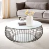 Ronde Salontafel Johathan Glas 86cm, kleur wit marmerlook