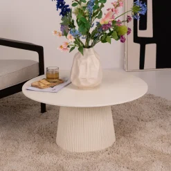 Ronde Salontafel Puck Mangohout, 80cm, kleur Ivoor