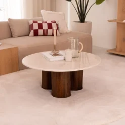 Ronde Salontafel Xavi Marmer en mangohout, 90cm