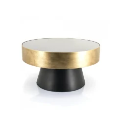 Salontafel Bunga 75cm zwart/goud met glazen blad