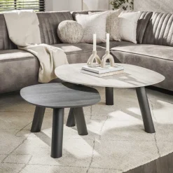 Salontafel Dallen Keramiek met travertinlook, Set van 2 stuks