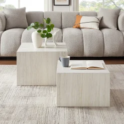 Salontafel Helder Travertinlook, Set van 2 stuks