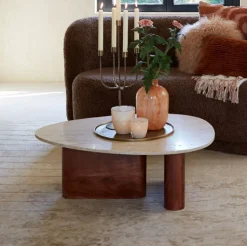 Salontafel Mahelona Travertin en Acaciahout, 90 x 72cm
