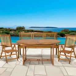 Tuinset Larissa 2 stoelen + 1 bank + 1 uitschuifbare tafel, Acaciahout
