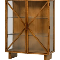 Vitrinekast Kella Mangohout en glas, 132 x 100cm