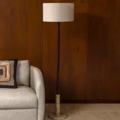 Vloerlamp Jackson Travertin en hout, 157cm hoog