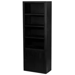 Wandkast Tenna Mangohout, Met 4 open vakken, 220 x 80cm, kleur Zwart