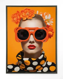 Wandkleed Orange Flower in maat en frame naar keuze