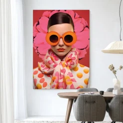Wandkleed Pink Flower in maat en frame naar keuze