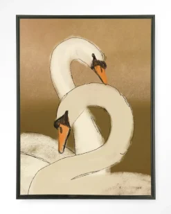 Wandkleed Swan Lake Green in maat en frame naar keuze