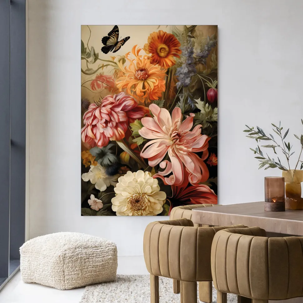 Wandkleed Vintage Flowers in maat en frame naar keuze