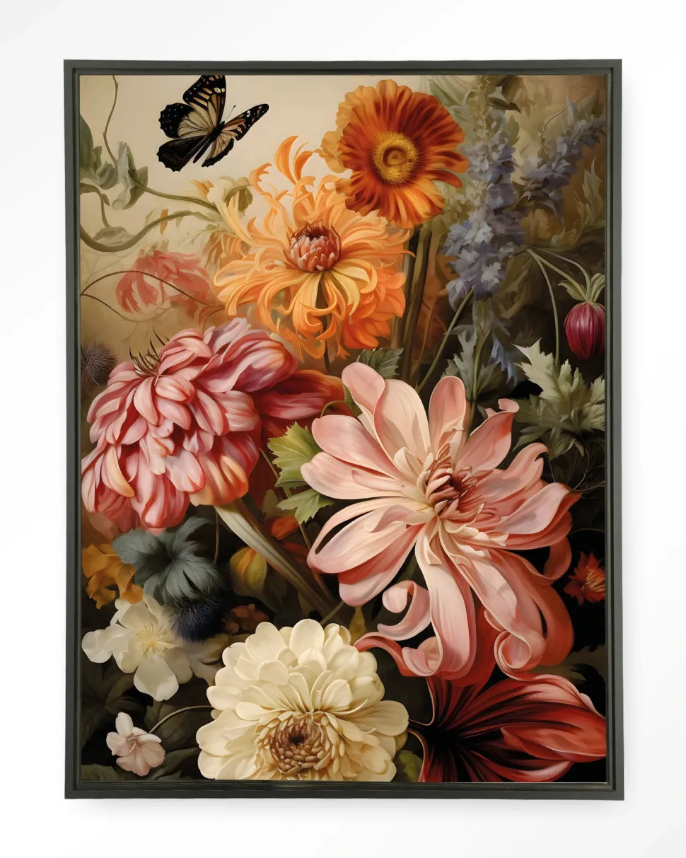 Wandkleed Vintage Flowers in maat en frame naar keuze