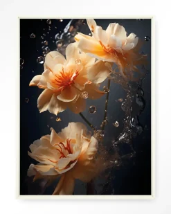 Wandkleed Waterflower Dark in maat en frame naar keuze
