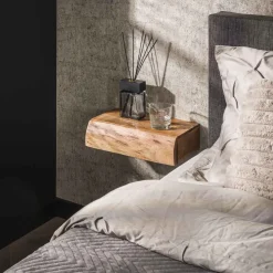 Zwevend Nachtkastje Hind Met 1 lade, Acaciahout, Set van 2 stuks