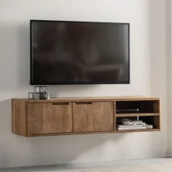 Zwevend TV-meubel Bliss Teakhout, Met deurtjes